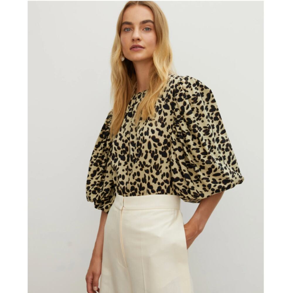 Rohe Saar Pebble Print Puff Sleeve Top Blouse 8 US FR 40 Róhe EUC Light Cotton